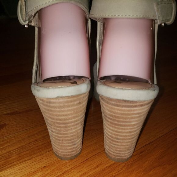 Sam Edelman Holly tan leather block Peeptoe Heels - Picture 4 of 8